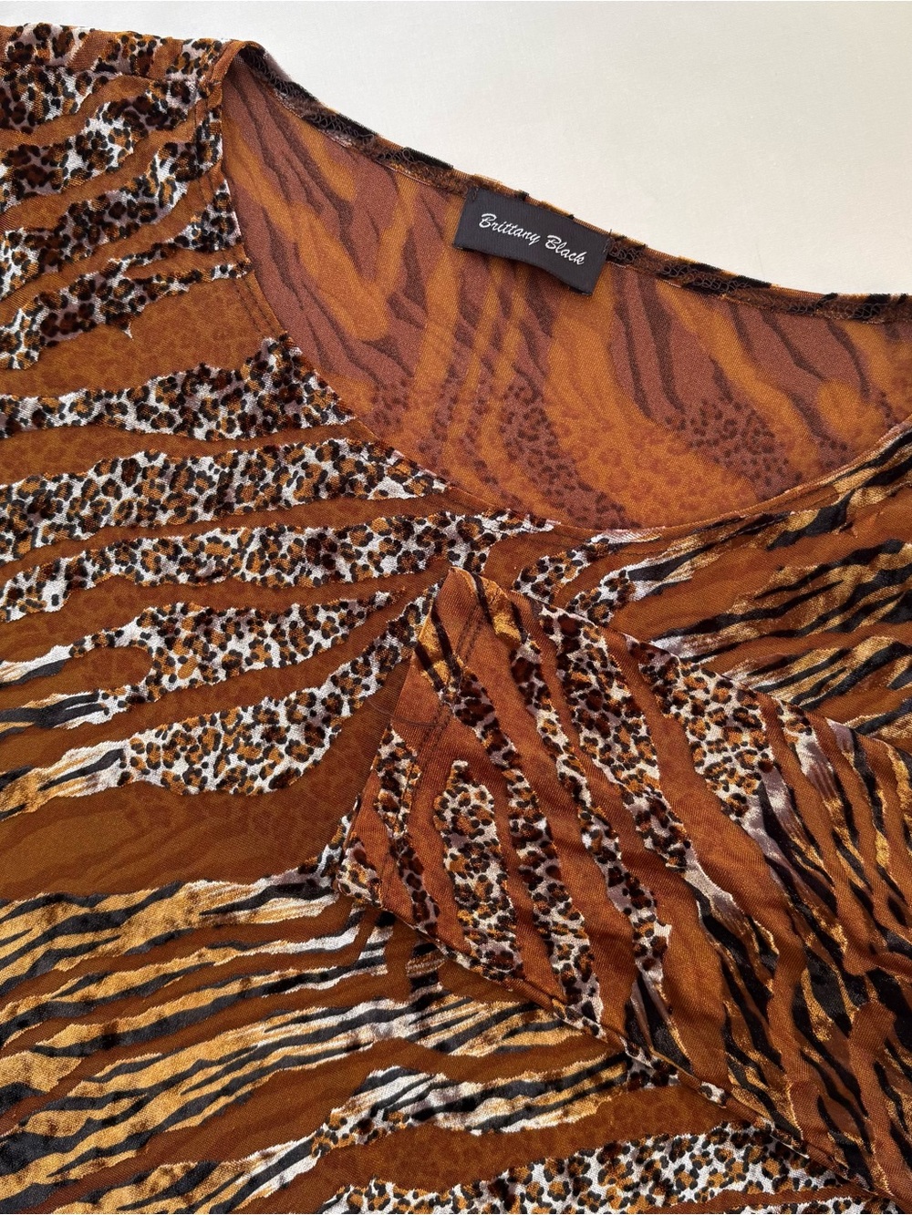 Vintage Brittany Black Sheer Velour Animal Print Top Size Large